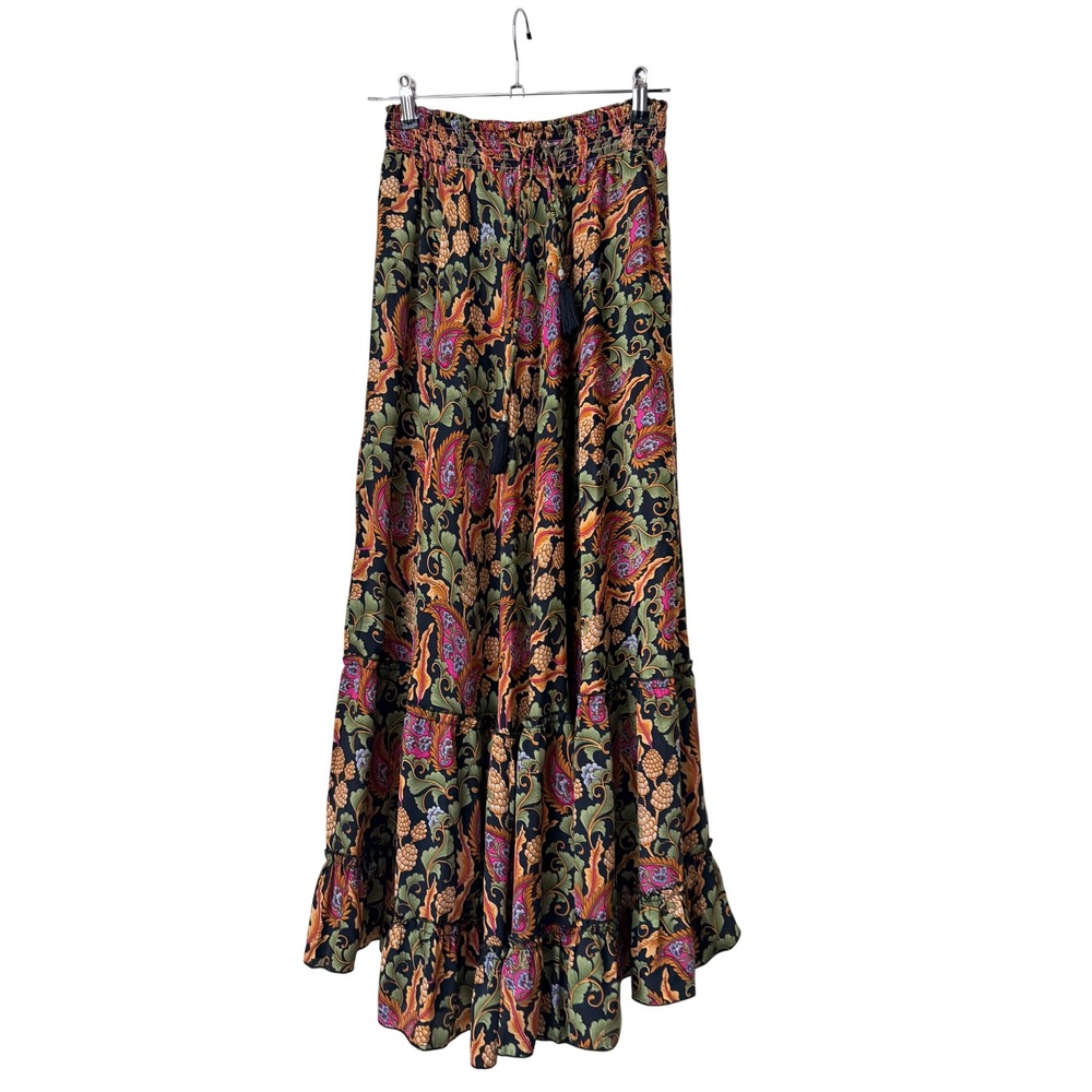 Philosophy Maxi Tiered Ruffle Skirt Sz S Paisley Floral Lagenlook Boho Peasant